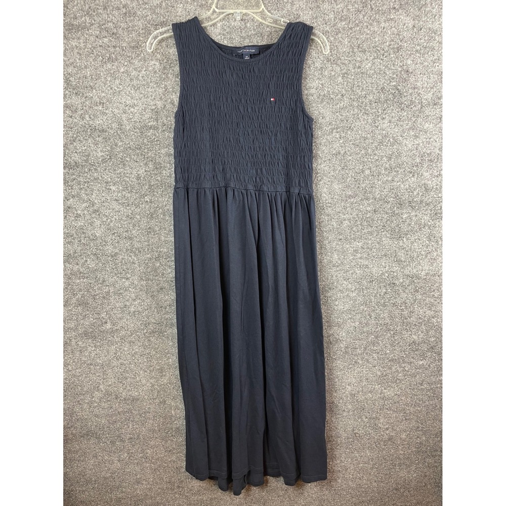 Tommy Hilfiger Maxi Dress Women Small‎ Navy Blue Smocked Sleeveless